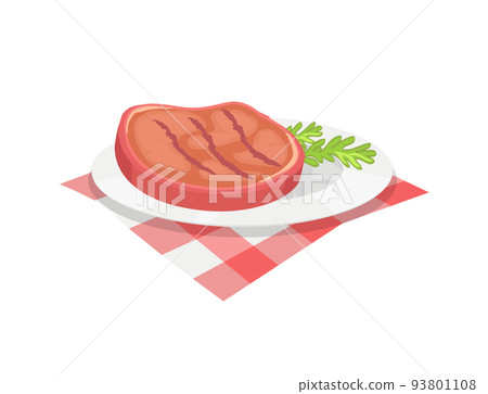 BBQ Beefsteak on Plate Herb Vector Illustration 93801108