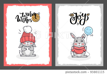 Clipart of Lovely Rabbits on Greeting Cards 93801115
