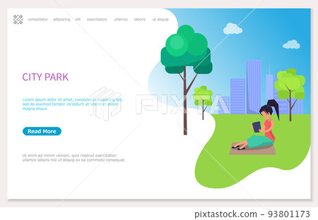 City Park Poster with Woman Sitting on Blanket City Park Poster with Woman Sitting on Blanket 93801173