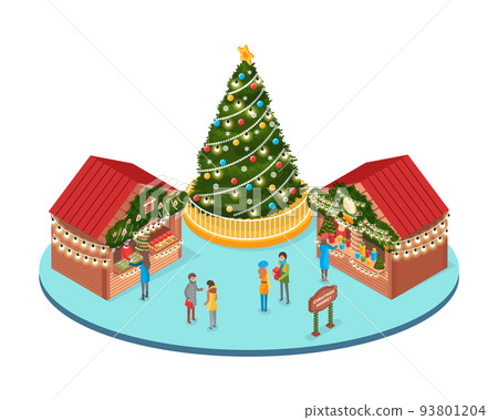 Christmas Fair, Winter Holidays Market with People 93801204