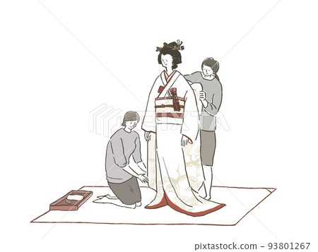 Two women dressing for a bride, pure white, bridal gown, (with robe and decoration) 93801267