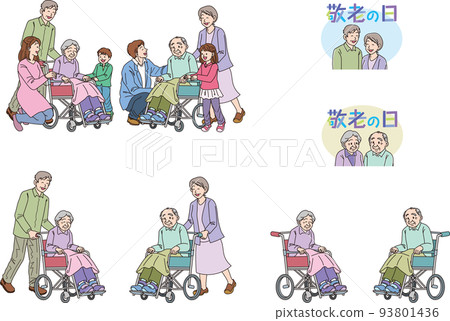 Color_Wheelchair elderly three-generation family_set 93801436