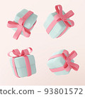 Cute pastel gift boxes different angles set. 3D holiday surprise boxes. 93801572