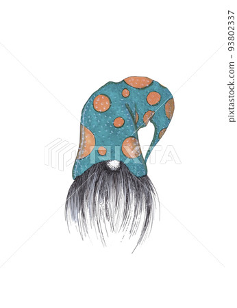 Cute gnome in a turquoise hat on an isolated background. Character portrait. Watercolor concept in cartoon style, for christmas holidays Cute gnome in a turquoise hat on an isolated background. Character portrait. Watercolor concept in cartoon style, for christmas holidays 93802337