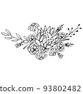 Floral bouquet. Flower engraving retro greeting card design 93802482