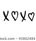 Vector illustration of Handrawn Xoxo calligraphy rough marker heart isolated on white background. 93802484