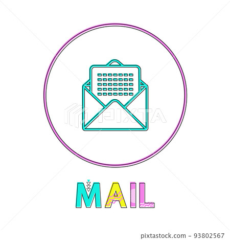 Mail Round Bright Linear Icon with Envelope Symbol Mail Round Bright Linear Icon with Envelope Symbol 93802567
