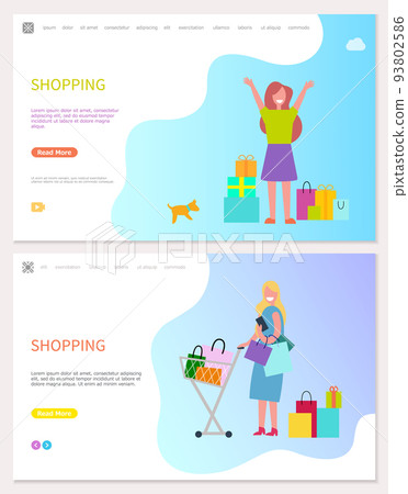 Smiling and Walking Girl with Purchases Vector 93802586
