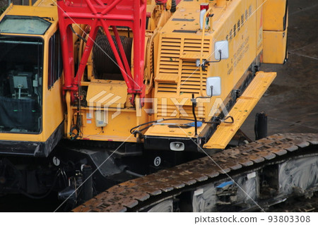The cockpit of a large mobile tower crane 93803308