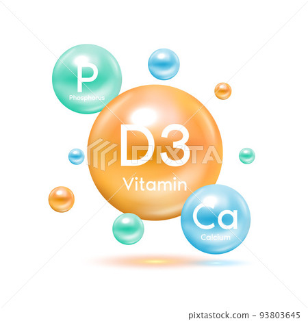 Electron for Vitamin D3 and Minerals Calcium, Phosphorus. Therapy helps maintain strong bone. Medical scientific and healthcare concept 93803645
