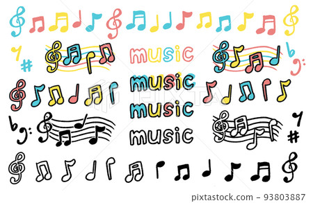 Hand drawn colorful musical note illustration set Hand drawn colorful musical note illustration set 93803887