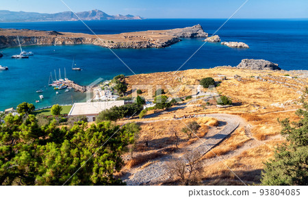 View on Rhodes island from Lindos acropolis, Greece View on Rhodes island from Lindos acropolis, Greece 93804085