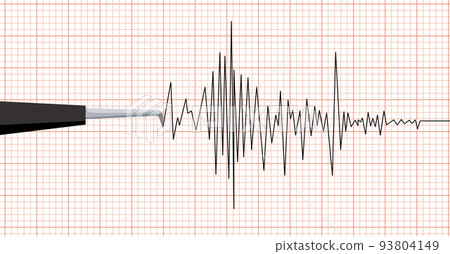 Earthquake seismic waves on seismograph graph paper. 93804149