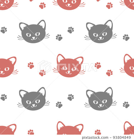 Seamless pattern, cute cat faces and paw prints on a white background. Print for children, textile, vector Seamless pattern, cute cat faces and paw prints on a white background. Print for children, textile, vector 93804849