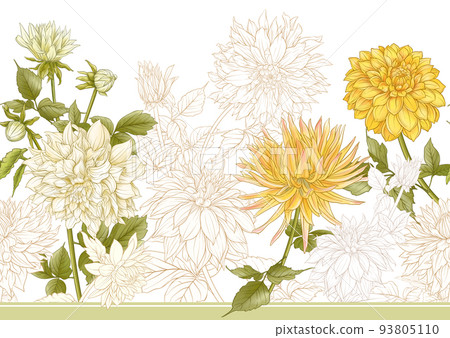 Dahlias flowers seamless pattern 93805110