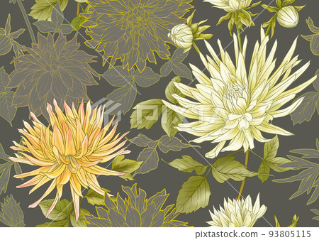 Dahlias flowers seamless pattern Dahlias flowers seamless pattern 93805115
