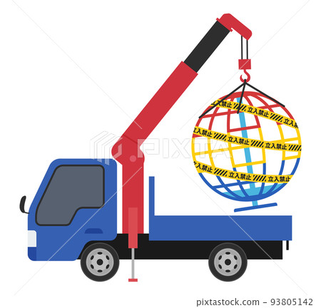 用起重機拆除危險遊樂場設備的插圖 93805142