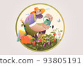 Man gardening her home vegetable garden at home.Flat vector illustration 93805191