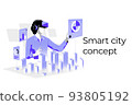Virtual reality technology, hologram and smart city concept. Vector illustration 93805192