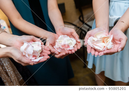 woman, hand, petal, hand, palm, flower shower, flower, wedding, wedding 93805201