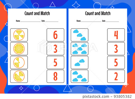 Count and match with the correct number. Matching education game. Count how many items and choose the correct number Count and match with the correct number. Matching education game. Count how many items and choose the correct number 93805382