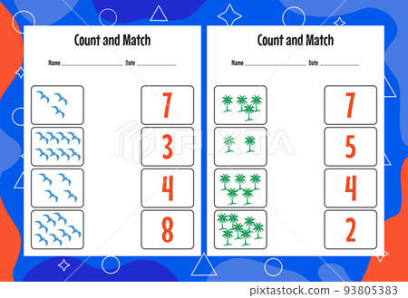 Count and match with the correct number. Matching education game. Count how many items and choose the correct number Count and match with the correct number. Matching education game. Count how many items and choose the correct number 93805383