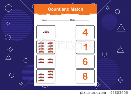 Count and match with the correct number. Matching education game. Count how many items and choose the correct number Count and match with the correct number. Matching education game. Count how many items and choose the correct number 93805406