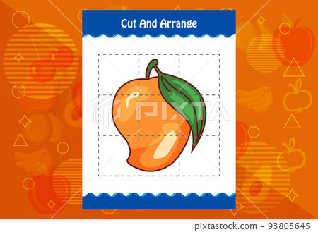 Cut and arrange with a fruit worksheet for kids. Educational game for children 93805645