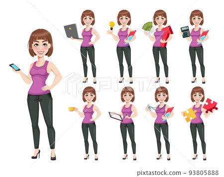 Cute cartoon businesswoman in casual clothes Cute cartoon businesswoman in casual clothes 93805888