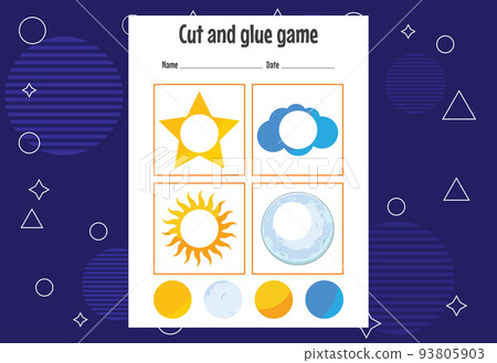 Cut and glue game for kids. Cutting practice for preschoolers. Education paper game for children 93805903