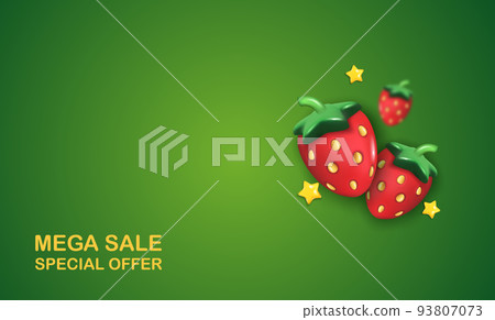 Summer sale vector banner design with strawberries. Summer sale in white empty space for text with discount for seasonal sale. 93807073