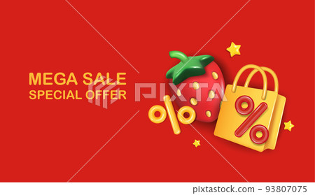 Summer sale poster with 3d package and Strawberry Summer sale poster with 3d package and Strawberry 93807075
