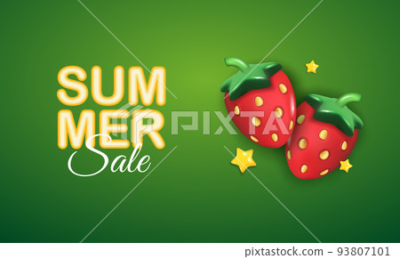 3d Summer design with Strawberry. Summer holidays concept. 3d Summer design with Strawberry. Summer holidays concept. 93807101
