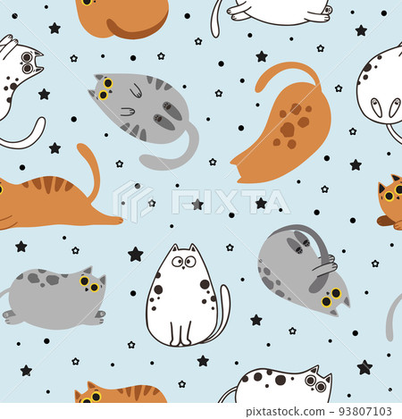 Seamless pattern with cute cartoon cats. Great for fabric, textile vector illustration Seamless pattern with cute cartoon cats. Great for fabric, textile vector illustration 93807103