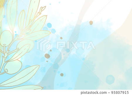 Postcard for wedding invitations. Decoration with leaves and branches. Floral vector illustration in watercolor technique. Golden leaves and olive fruits. Postcard for wedding invitations. Decoration with leaves and branches. Floral vector illustration in watercolor technique. Golden leaves and olive fruits. 93807915