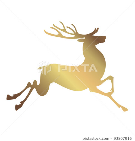 Silhouette of a wild deer jumping, with beautiful antlers. Black with a gradient. Vector illustration isolated on white background 93807916