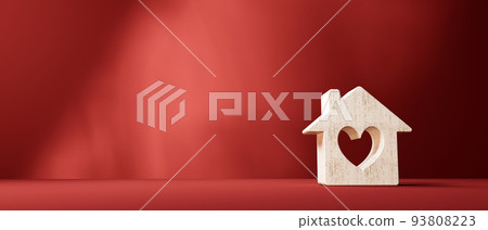 Miniature wooden block house with a heart - 3D 93808223