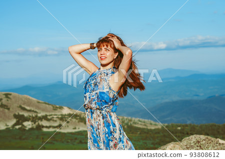 beautiful girl in the mountains 93808612