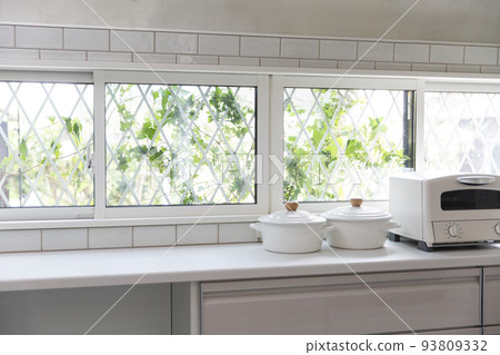 Background material of kitchen with window, kitchen counter Background material of kitchen with window, kitchen counter 93809332