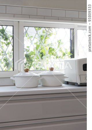 Background material of kitchen with window, kitchen counter 93809333