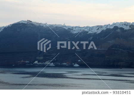 Santorini at dawn from a cruise ship 93810451