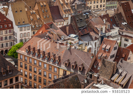 Strasbourgs roofs pattern from above gothic cathedral, Alsace, France Strasbourgs roofs pattern from above gothic cathedral, Alsace, France 93810523