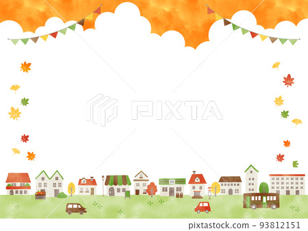 Watercolor autumn lively residential area frame 93812151