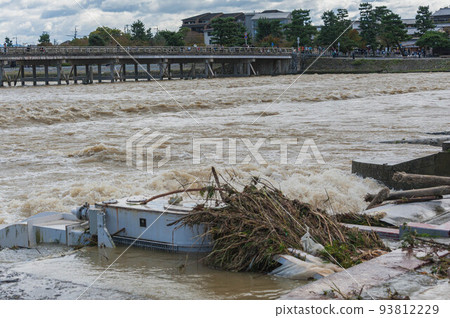 The Katsura River in Kyoto rising due to a typhoon The Katsura River in Kyoto rising due to a typhoon 93812229