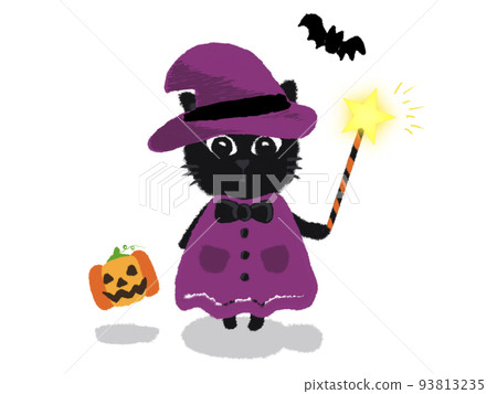 Illustration of a black cat dressed as a witch... - Stock Illustration ...