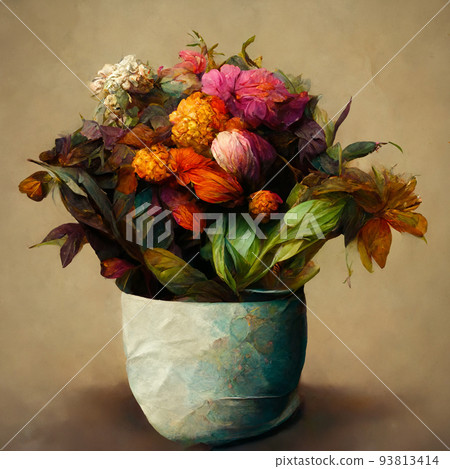 Vase of flowers ai generated painted still life 93813414