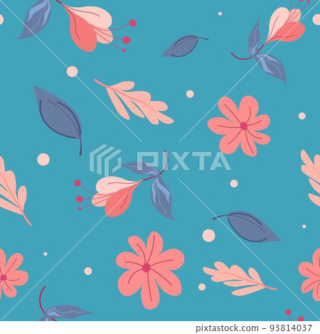 Floral seamless pattern, leaves and blossom vector Floral seamless pattern, leaves and blossom vector 93814037