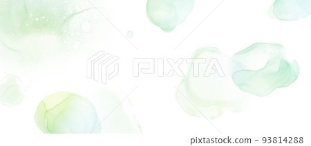 春夏白底酒精水墨藝術）肥皂泡狀圖案/黃綠色漸變水平模板 93814288