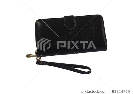 Women's black long wallet isolated over the white background. 93814739