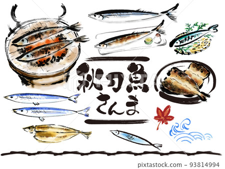 日式手繪插圖集秋刀魚 日式手繪插圖集秋刀魚 93814994